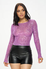 Load image into Gallery viewer, Pretty Purple Sequin Mesh Long Sleeve Top