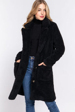 Black Winter Comfort Sherpa Long Sleeve Coat