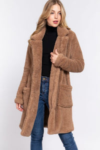 Cappuccino Winter Comfort Sherpa Long Sleeve Coat