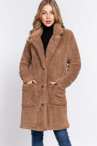 Cappuccino Winter Comfort Sherpa Long Sleeve Coat