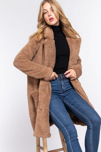 Cappuccino Winter Comfort Sherpa Long Sleeve Coat