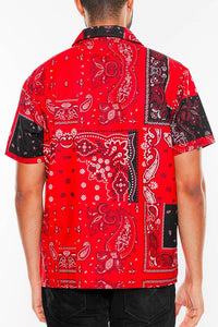 Mens Red Paisley Collared Print Button Down Shirt