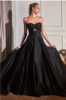 Black Sweetheart Satin Keyhole Strapless Gown