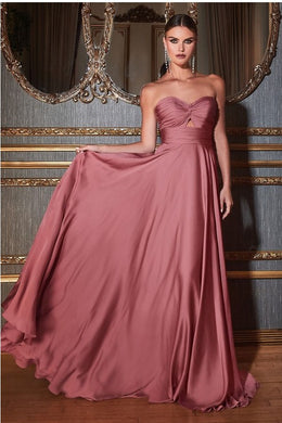Mauve Rose Sweetheart Satin Keyhole Strapless Gown