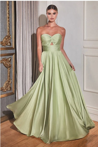 Sage Green Sweetheart Satin Keyhole Strapless Gown