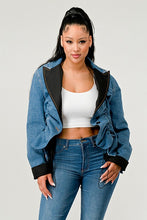 Load image into Gallery viewer, Denim Blue Ruched Style Long Sleeve Blazer