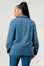 Load image into Gallery viewer, Denim Blue Ruched Style Long Sleeve Blazer