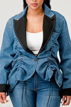 Load image into Gallery viewer, Denim Blue Ruched Style Long Sleeve Blazer