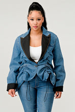 Load image into Gallery viewer, Denim Blue Ruched Style Long Sleeve Blazer