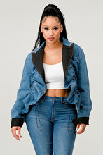 Load image into Gallery viewer, Denim Blue Ruched Style Long Sleeve Blazer