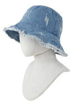 Load image into Gallery viewer, Distressed Denim Bucket Hat with Wired Brim