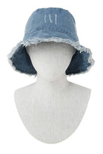 Load image into Gallery viewer, Distressed Denim Bucket Hat with Wired Brim