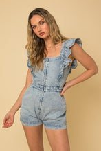 Load image into Gallery viewer, Denim Blue Ruffle Denim Romper