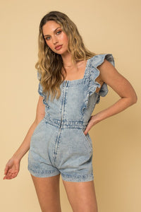 Denim Blue Ruffle Denim Romper