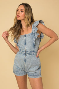 Denim Blue Ruffle Denim Romper