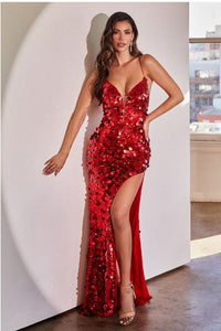 Red Carpet Silver Sequined Glitter High Slit Maxi Gown