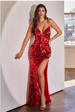 Load image into Gallery viewer, Red Carpet Red Sequined Glitter High Slit Maxi Gown