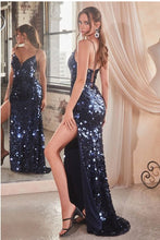 Load image into Gallery viewer, Red Carpet Black Sequined Glitter High Slit Maxi Gown