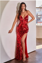 Load image into Gallery viewer, Red Carpet Purple Sequined Glitter High Slit Maxi Gown