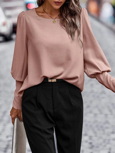 Contemporary Solid Pink Button Long Sleeve Blouse