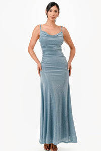 Sparking Bronze Jacquard Draped Sleeveless Maxi Dress