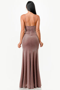 Sparking Bronze Jacquard Draped Sleeveless Maxi Dress