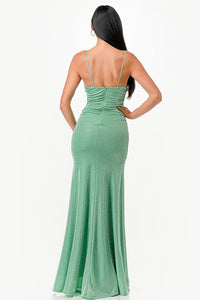 Sparking Bronze Jacquard Draped Sleeveless Maxi Dress