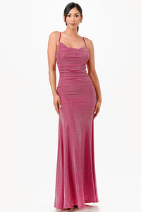 Sparking Bronze Jacquard Draped Sleeveless Maxi Dress