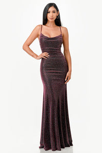 Sparking Bronze Jacquard Draped Sleeveless Maxi Dress