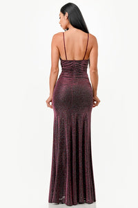 Sparking Bronze Jacquard Draped Sleeveless Maxi Dress