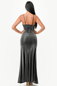 Sparking Bronze Jacquard Draped Sleeveless Maxi Dress