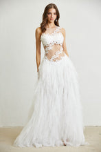 Load image into Gallery viewer, White Illusion Vine Mesh Embroidered Tulle Dress