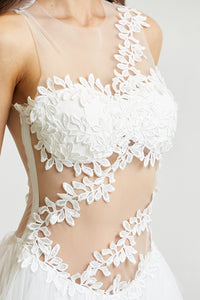 White Illusion Vine Mesh Embroidered Tulle Dress