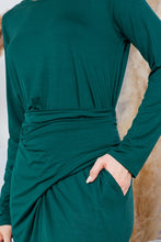 Load image into Gallery viewer, Black Waist Wrap Long Sleeve Dress w/Pockets