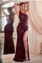 Load image into Gallery viewer, Luxury Sequin Burgundy Red One Shoulder Sparkle Gown