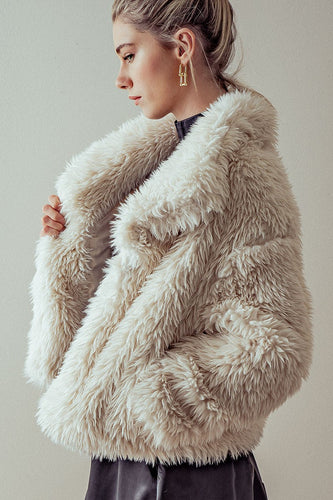 Soft & Chic Beige Faux Fur Long Sleeve Winter Coat