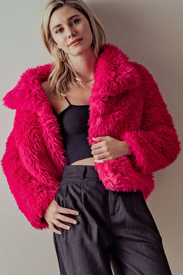 Soft & Chic Fuschia Pink Faux Fur Long Sleeve Winter Coat