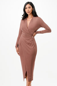 Criss Cross Marsala Long Sleeve Midi Dress