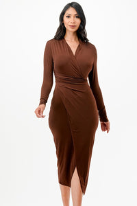 Criss Cross Marsala Long Sleeve Midi Dress