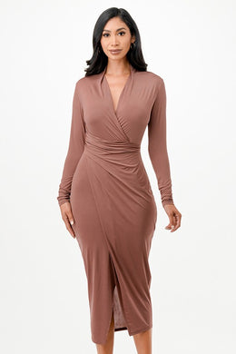 Criss Cross Marsala Long Sleeve Midi Dress