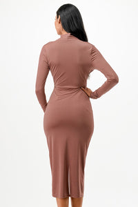 Criss Cross Marsala Long Sleeve Midi Dress