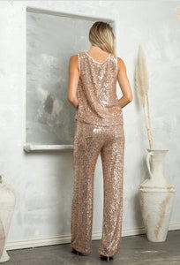 Rose Gold Sequin Glitter Top & Pants Jumpsuit Set