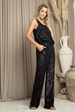 Load image into Gallery viewer, Black Sequin Glitter Top &amp; Pants Jumpsuit Set