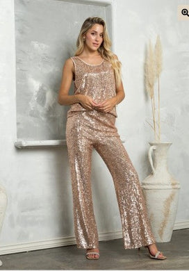 Rose Gold Sequin Glitter Top & Pants Jumpsuit Set