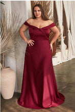 Load image into Gallery viewer, Plus Size Gold Society Satin Off Shoulder Evening Gown