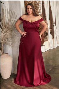 Plus Size Gold Society Satin Off Shoulder Evening Gown