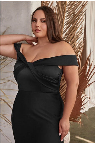 Plus Size Black Society Satin Off Shoulder Evening Gown