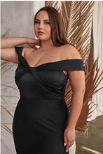 Load image into Gallery viewer, Plus Size Gold Society Satin Off Shoulder Evening Gown