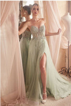 Load image into Gallery viewer, Strapless Light Blue Sequined Embellished Corset Style Tulle Ball Gown