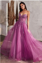 Load image into Gallery viewer, Strapless Smoky Blue Sequined Embellished Corset Style Tulle Ball Gown